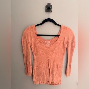 Free People Textured Long Sleeve Top in Coral
